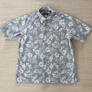 Orvis reverse blue floral cotton short sleeve collared button down shirt men’s L